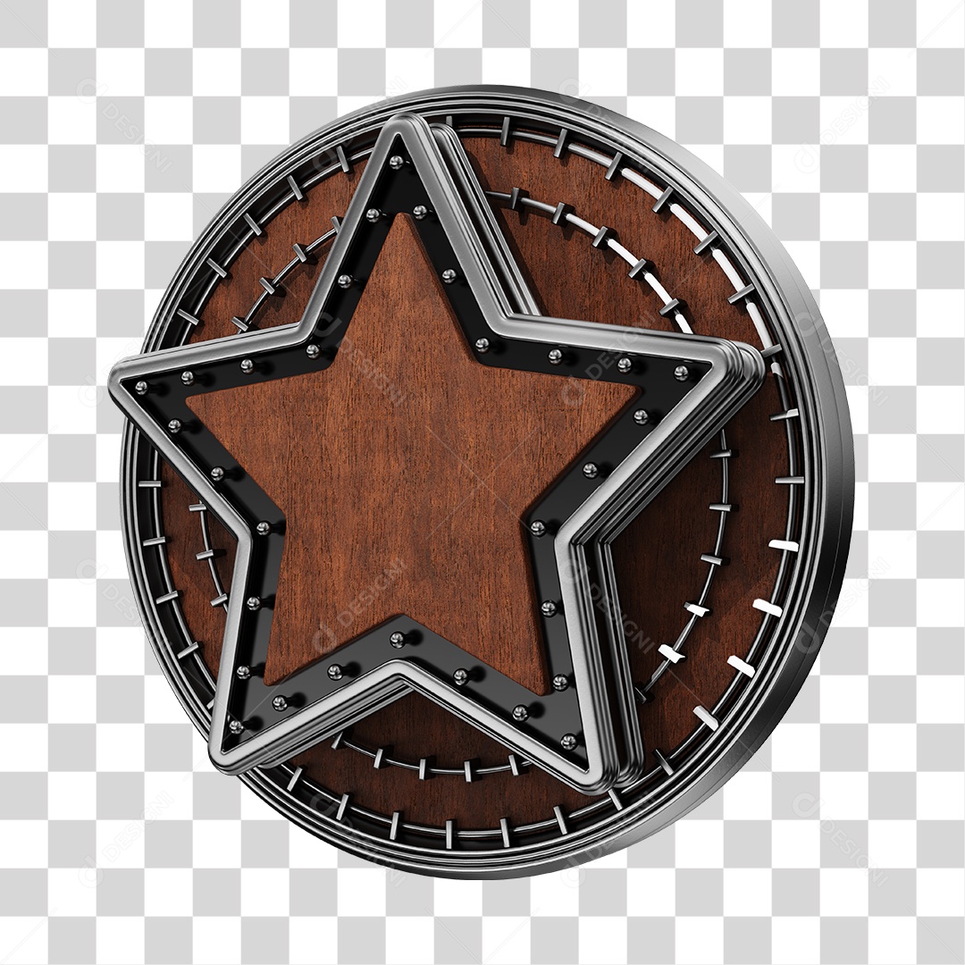 Elemento 3D Escudo de Madeira Com Estrela PNG