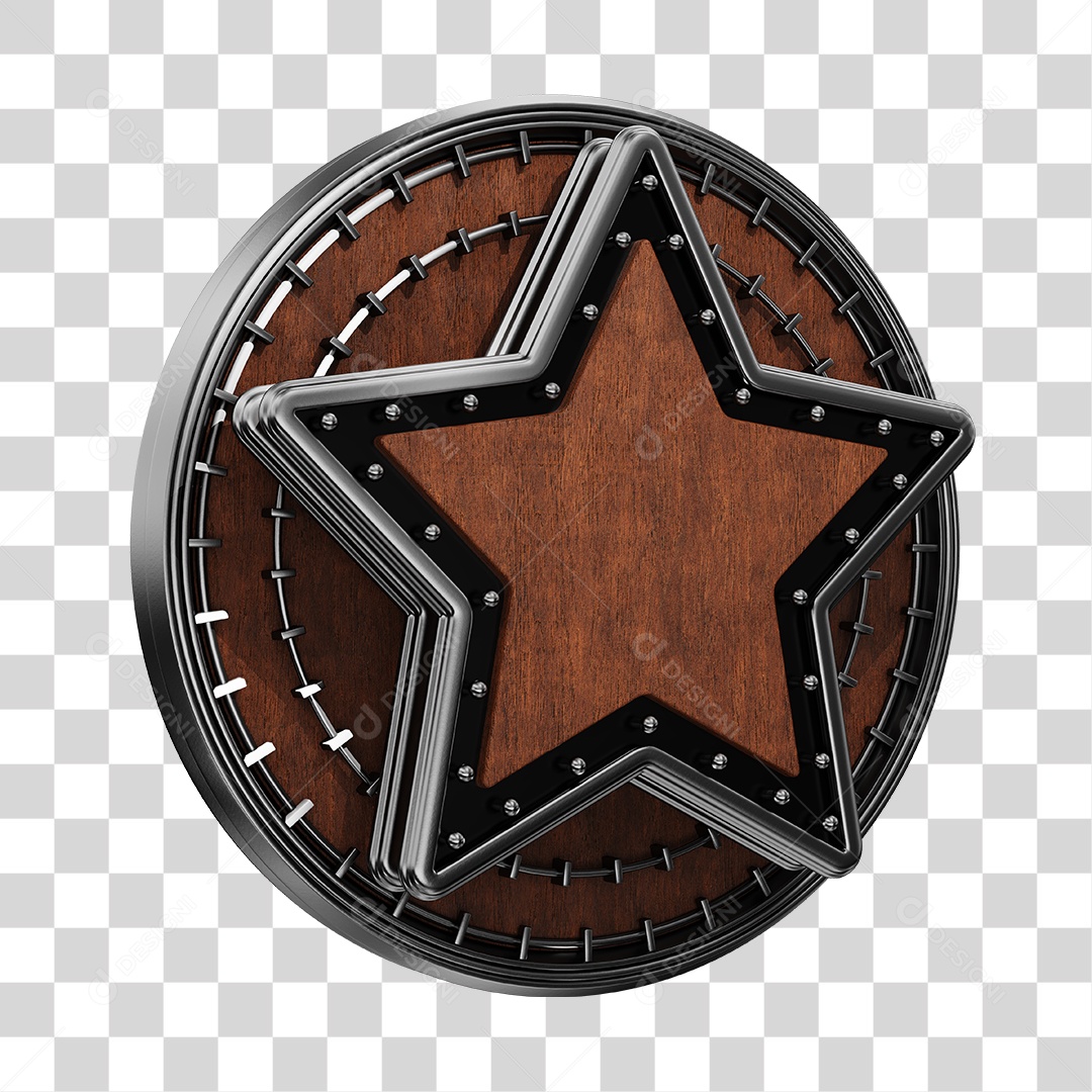 Placa Circular Estrela Marrom Com Prata Elemento 3D PNG Transparente