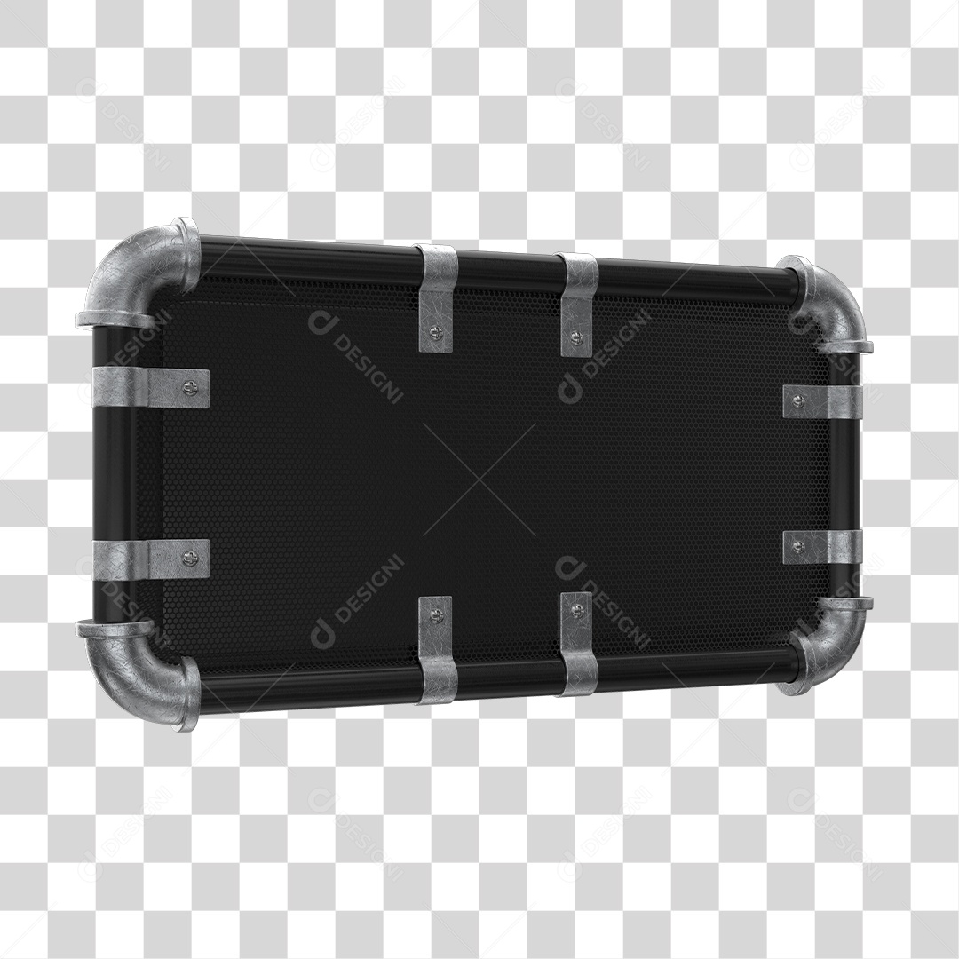 Placa Preta Com Detalhes Prata Elemento 3D PNG Transparente