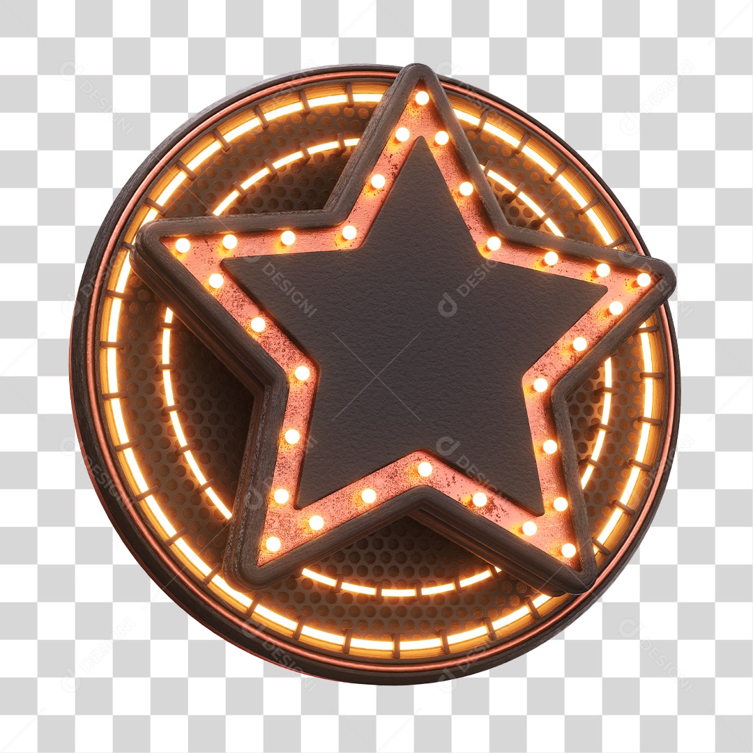 Placa Circular Estrela Com Luzes Elemento 3D PNG Transparente