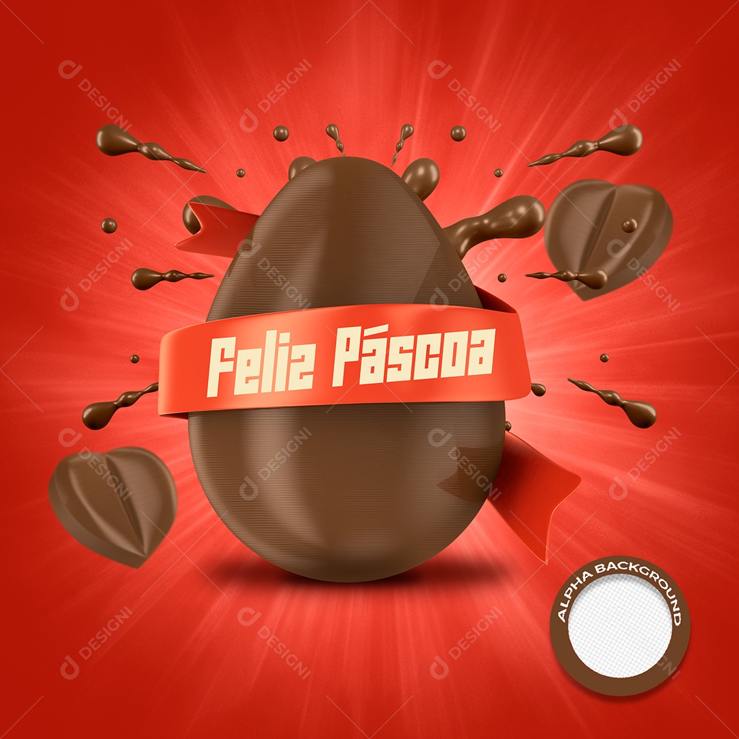 Selo 3D Para Composição Feliz Páscoa PSD