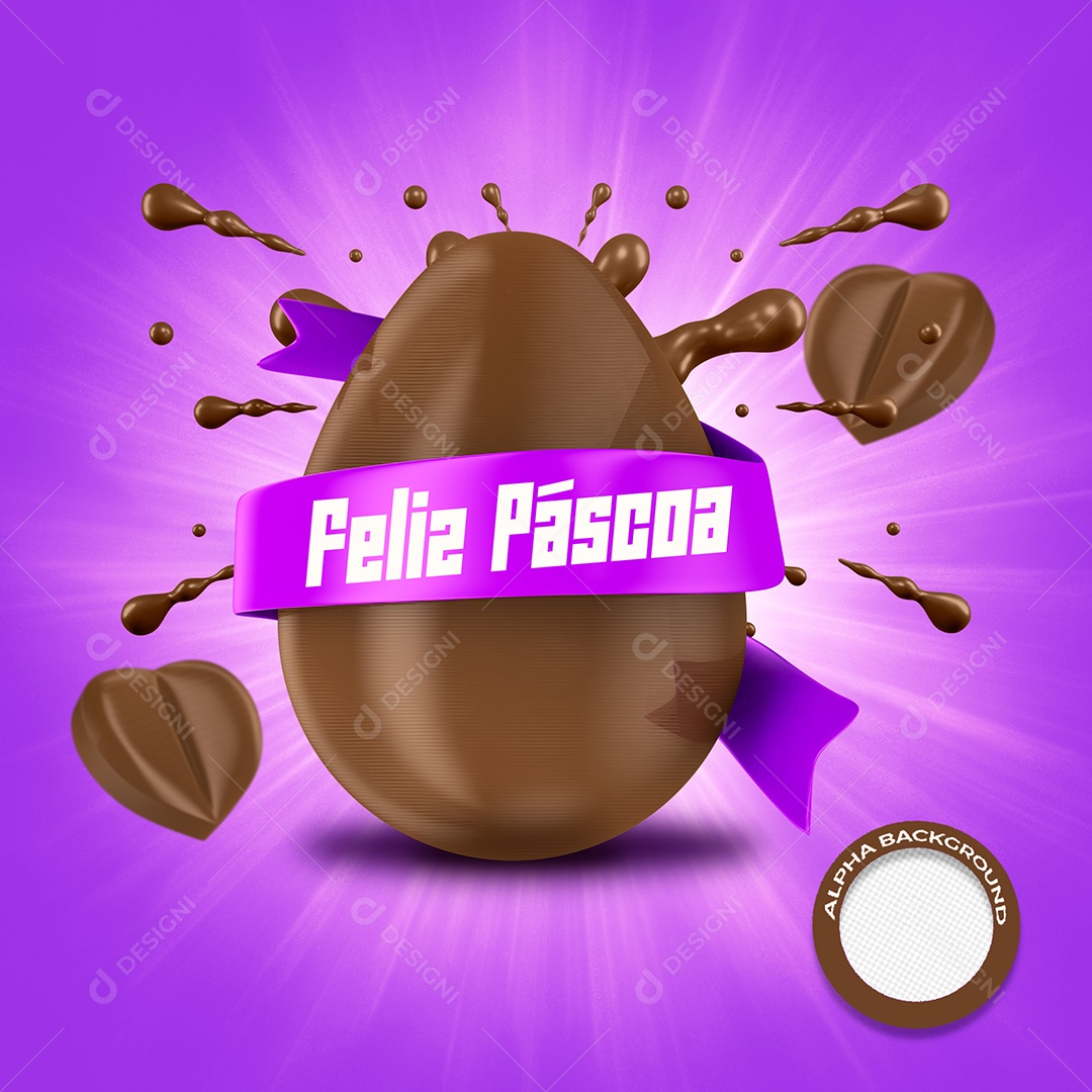 Selo 3D Para Composição Feliz Páscoa PSD