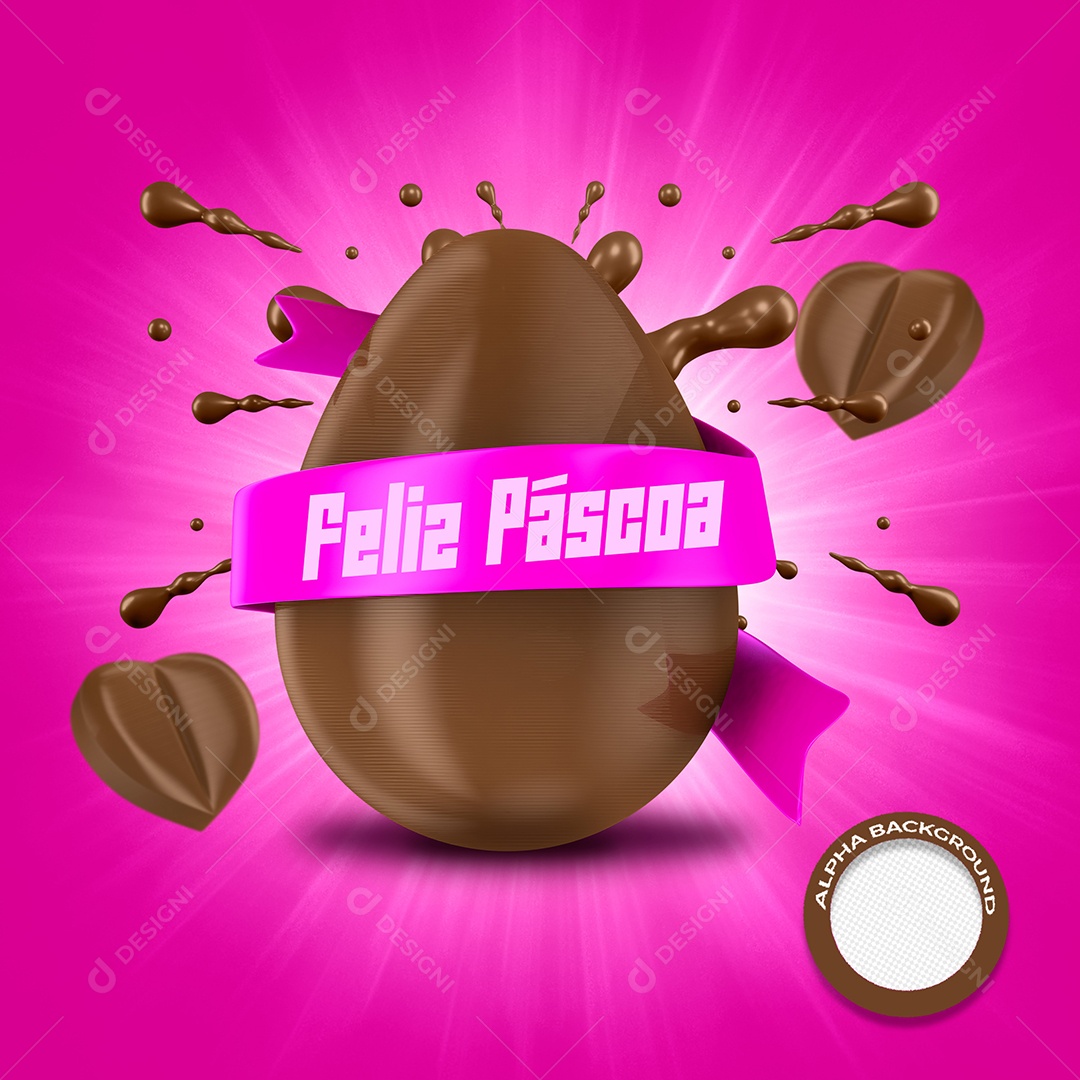 Selo 3D Para Composição Feliz Páscoa PSD