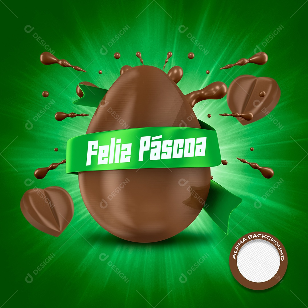 Selo 3D Para Composição Feliz Páscoa PSD