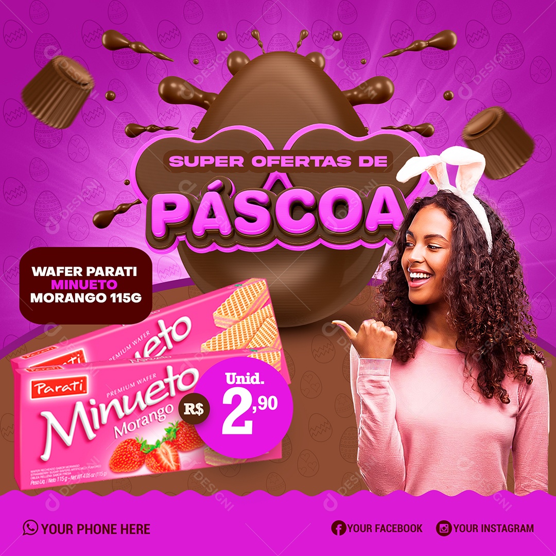 Super Ofertas de Páscoa Venha Conferir Social Media PSD Editável