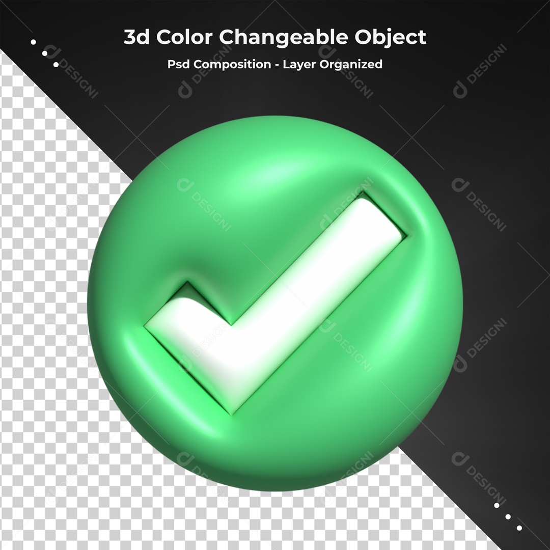 Ícone De Correto Verde Elemento 3D Para Composição PSD
