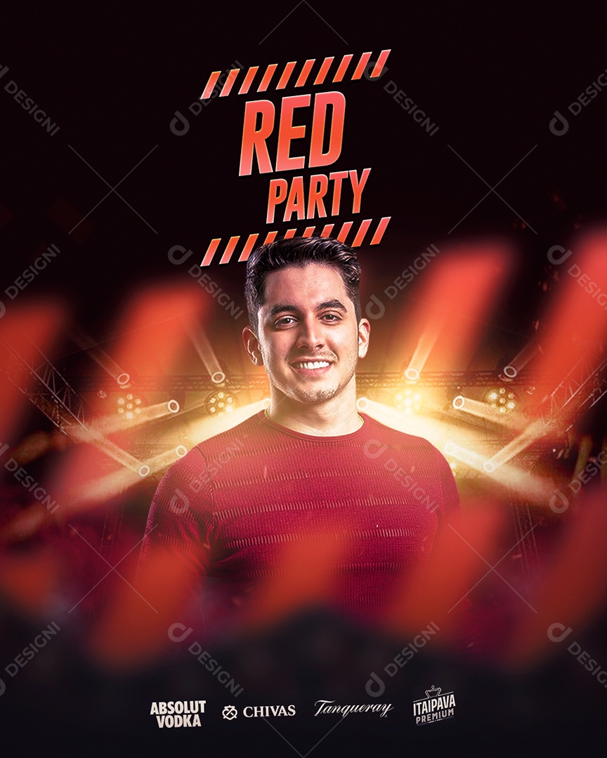 Red Party Flyer Jonas Esticado Social Media PSD Editável