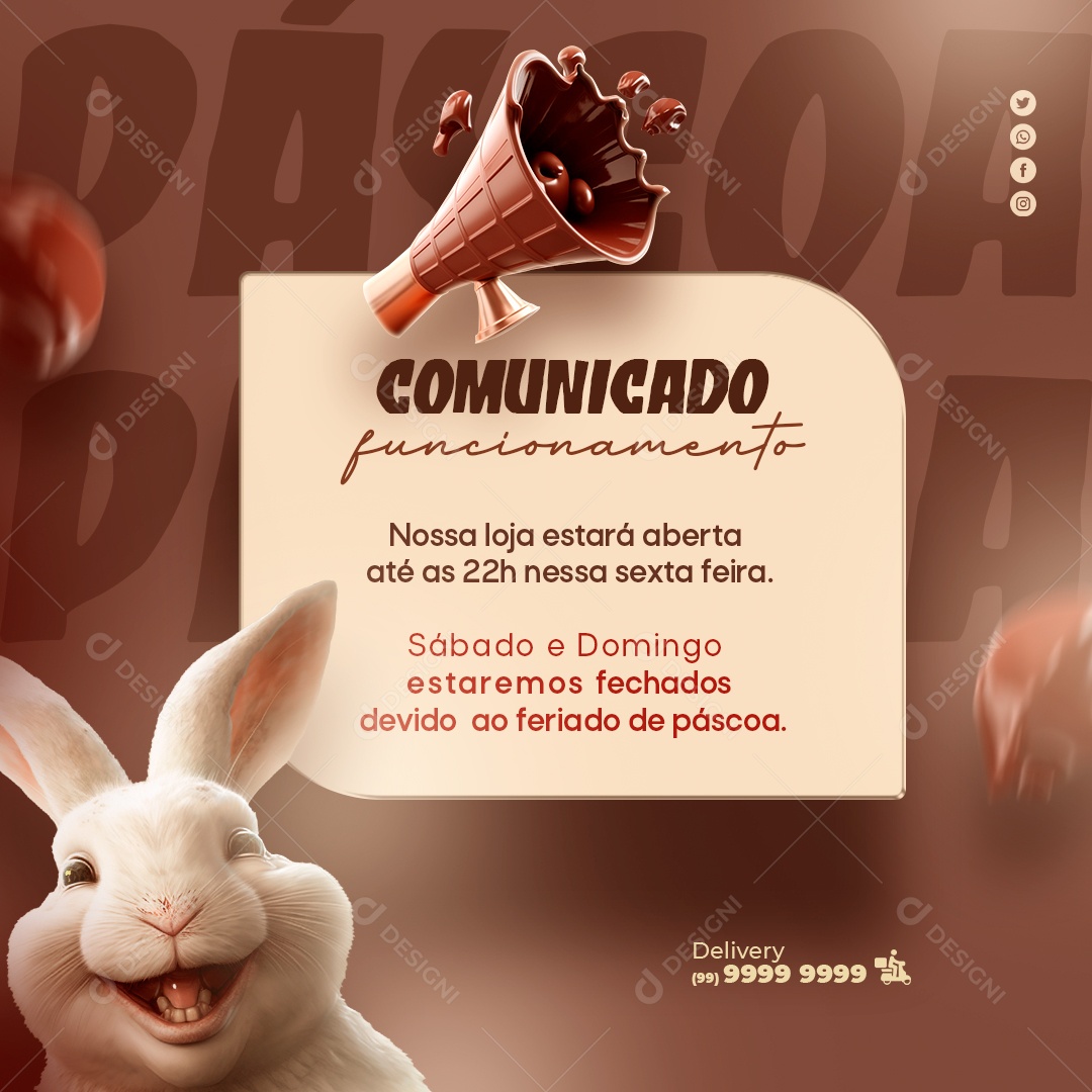 Comunicado Funcionamento de Páscoa Social Media PSD Editável