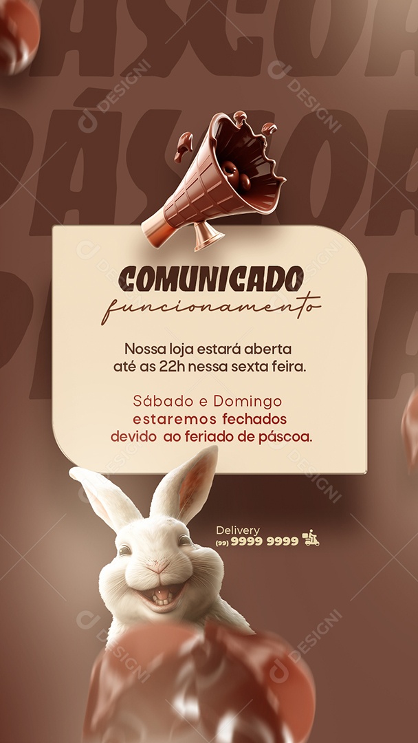 Story Comunicado Funcionamento de Páscoa Social Media PSD Editável