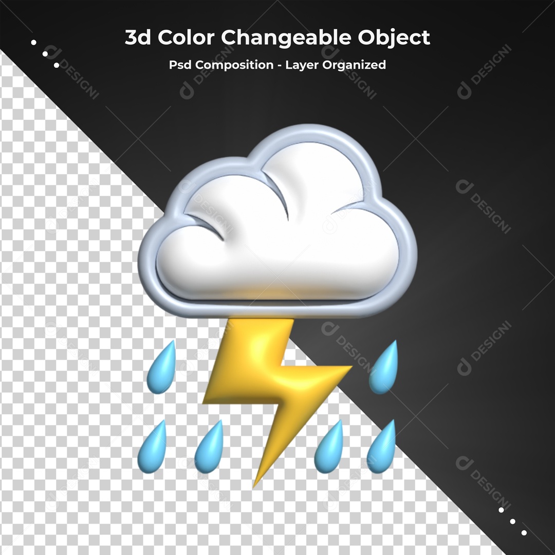 Elemento De Nuvem Tempestade Raio E Chuva Para Composição PSD