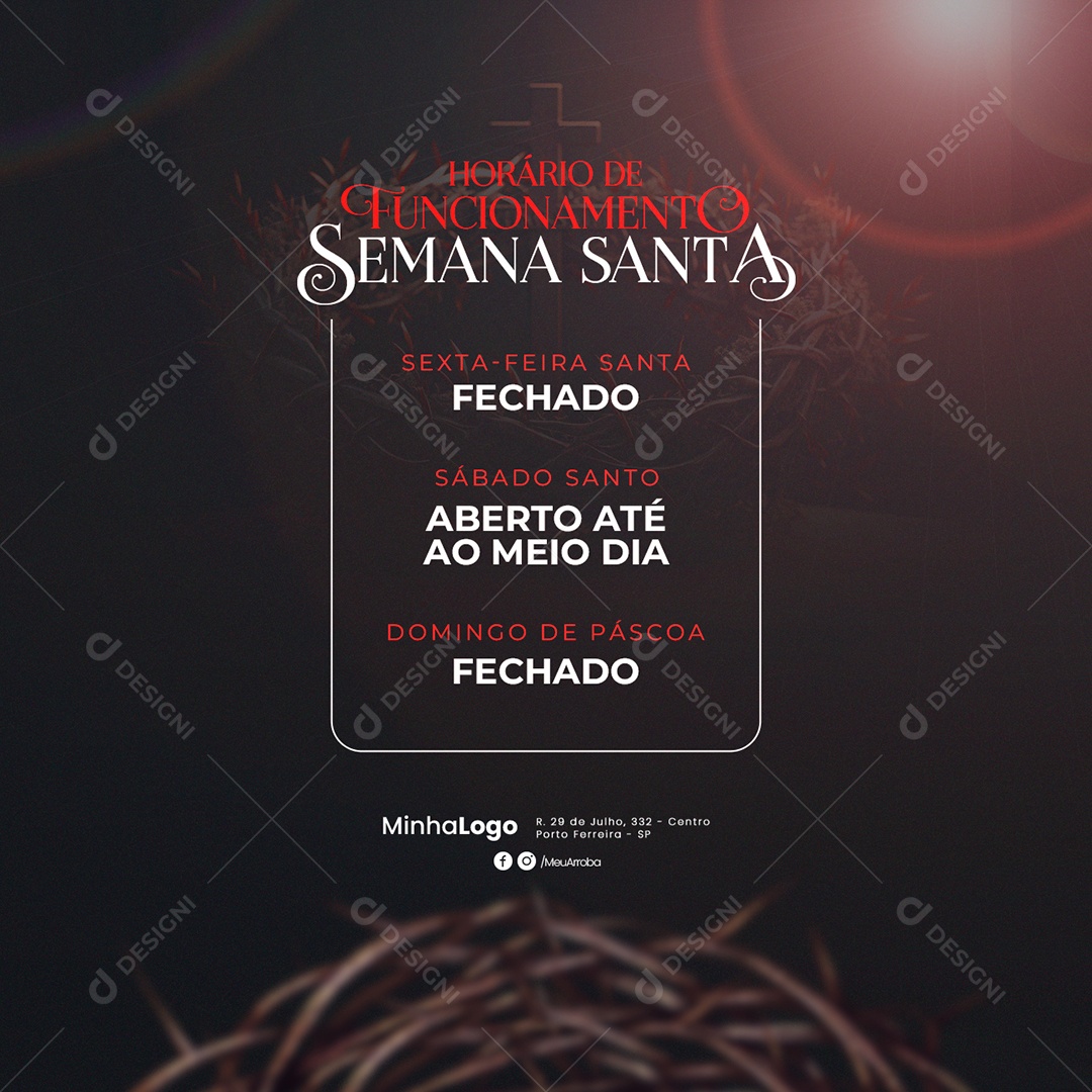 Horário De Funcionamento Semana Santa Social Media PSD Editável