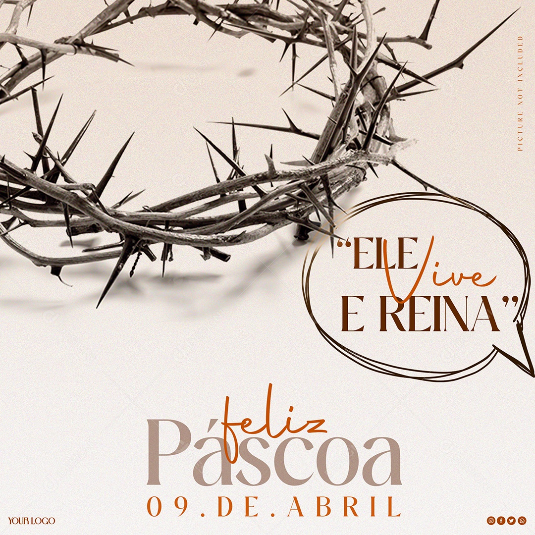 Social Media Feliz Páscoa Ele Vive PSD Editável