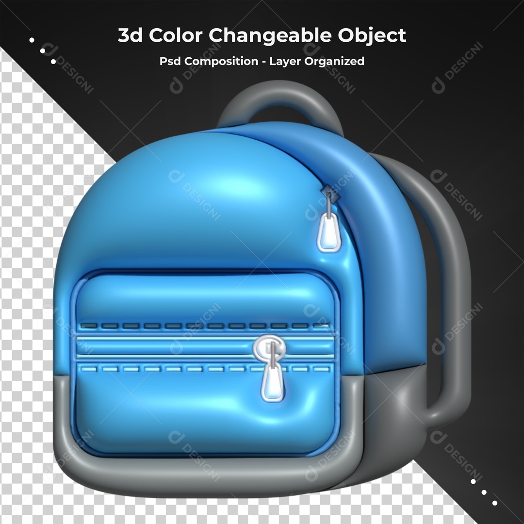 Blue Color Backpack Emoji 3D PSD Element