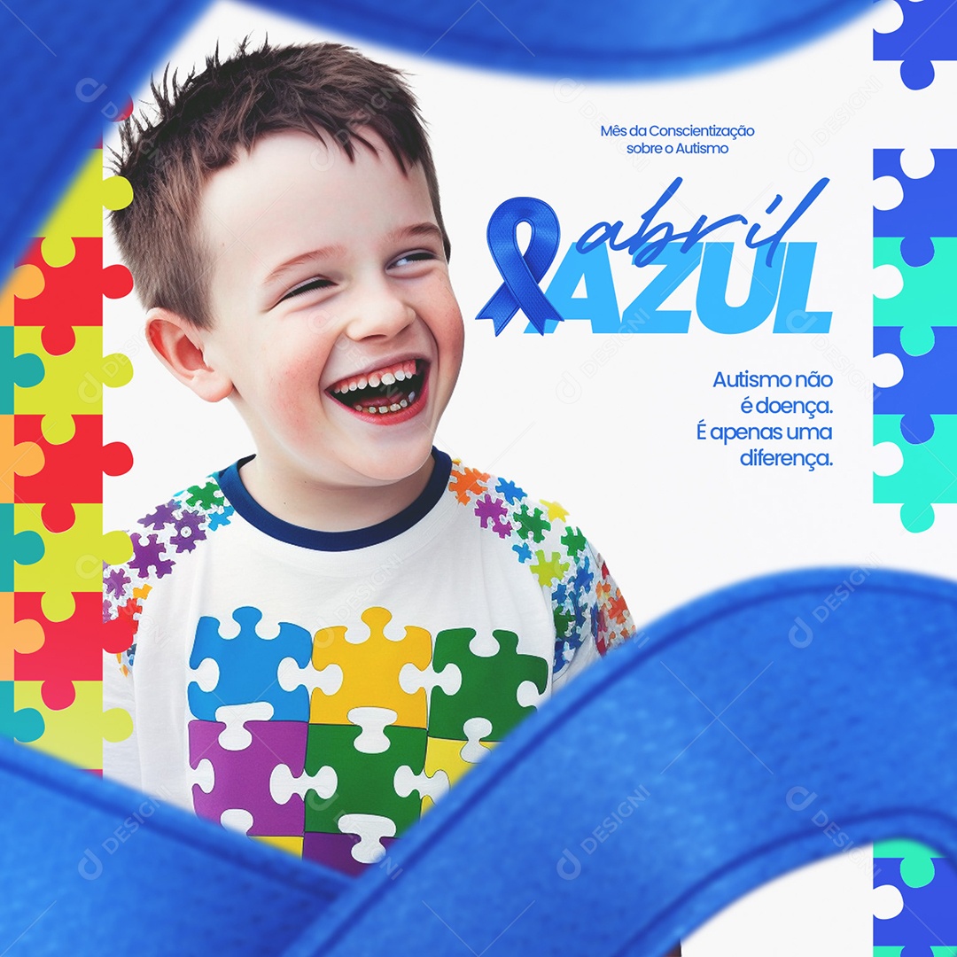 Abril Azul Mês de Conscientização Sobre o Autismo Social Media PSD Editável