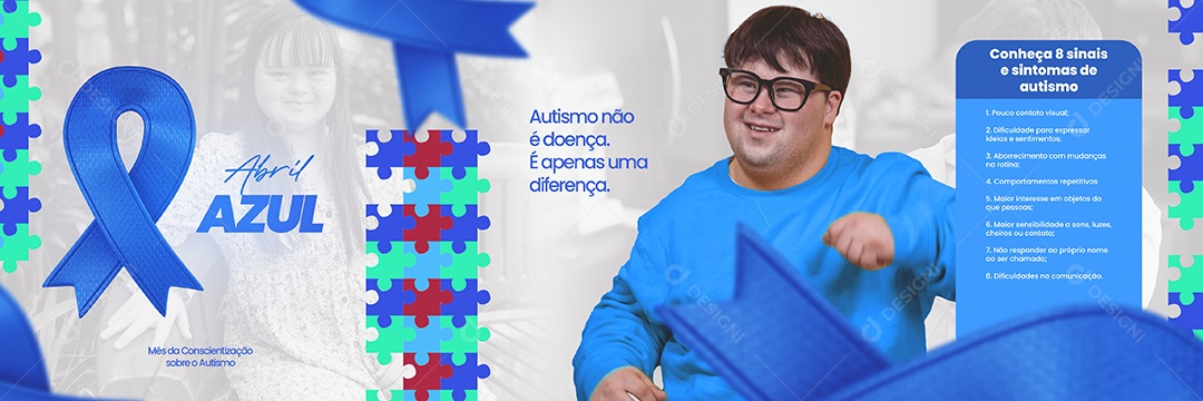 Carrossel Abril Azul Mês de Conscientização Sobre o Autismo Social Media PSD Editável