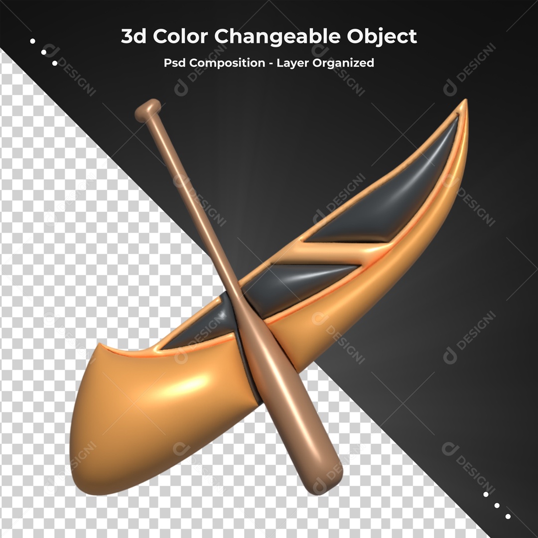 Elemento De Canoa Com Remo De Madeira Para Composição PSD