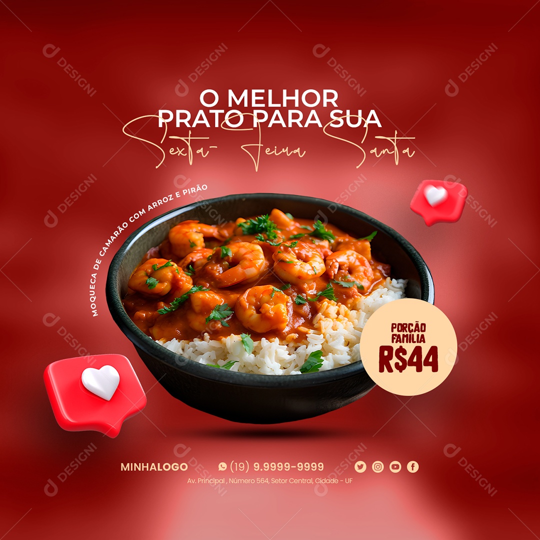 Moqueca De Camarão Sexta-Feira Santa Porção Família 44,00 Restaurante Social Media PSD Editável