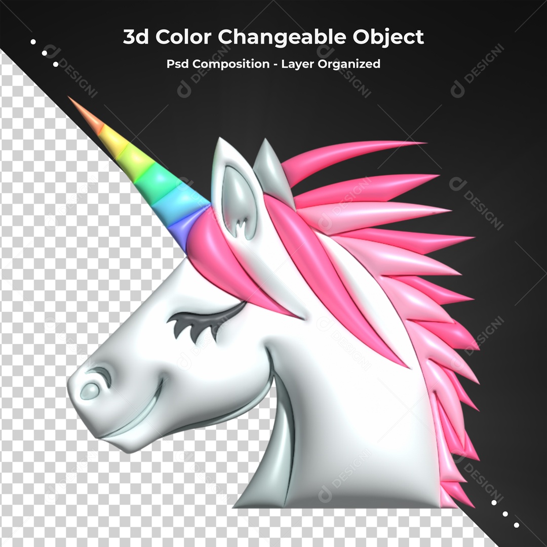 Emoji Cabeça De Unicórnio Elemento 3D PSD