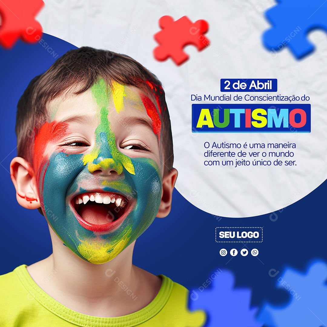 Social Media Dia Mundial da Conscientização do Autismo 2 De Abril PSD Editável