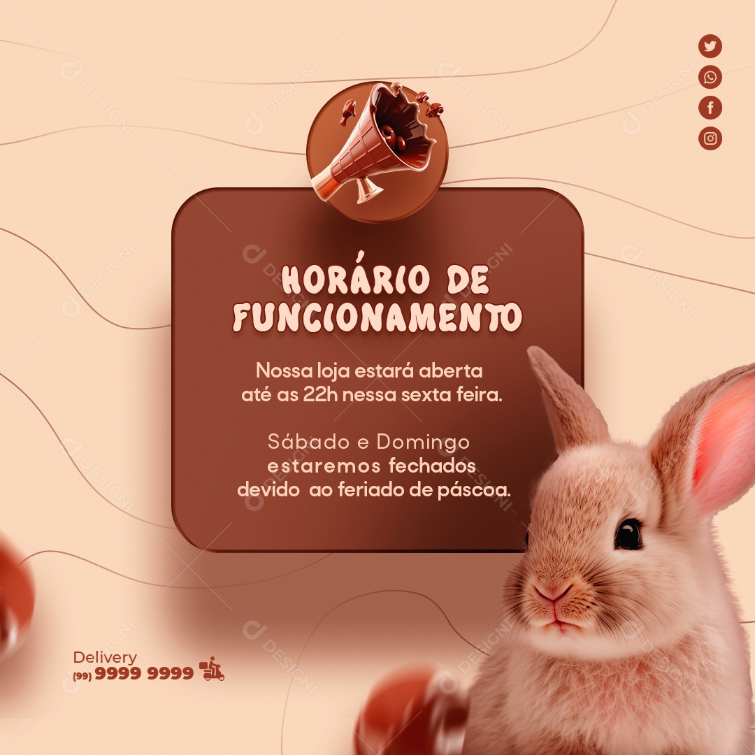 Horário de Funcionamento de Páscoa Social Media PSD Editável