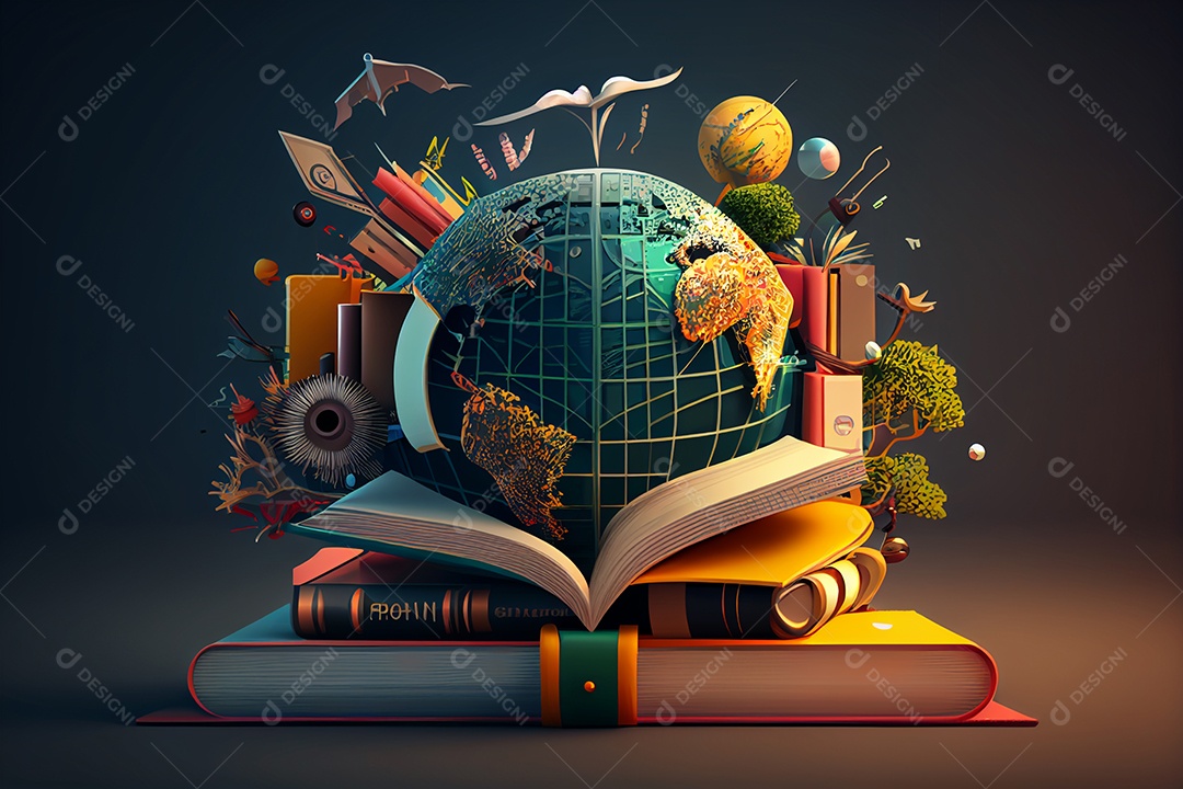 Fundo ilustração com conceito de volta ás aulas em 3d gerado por IA