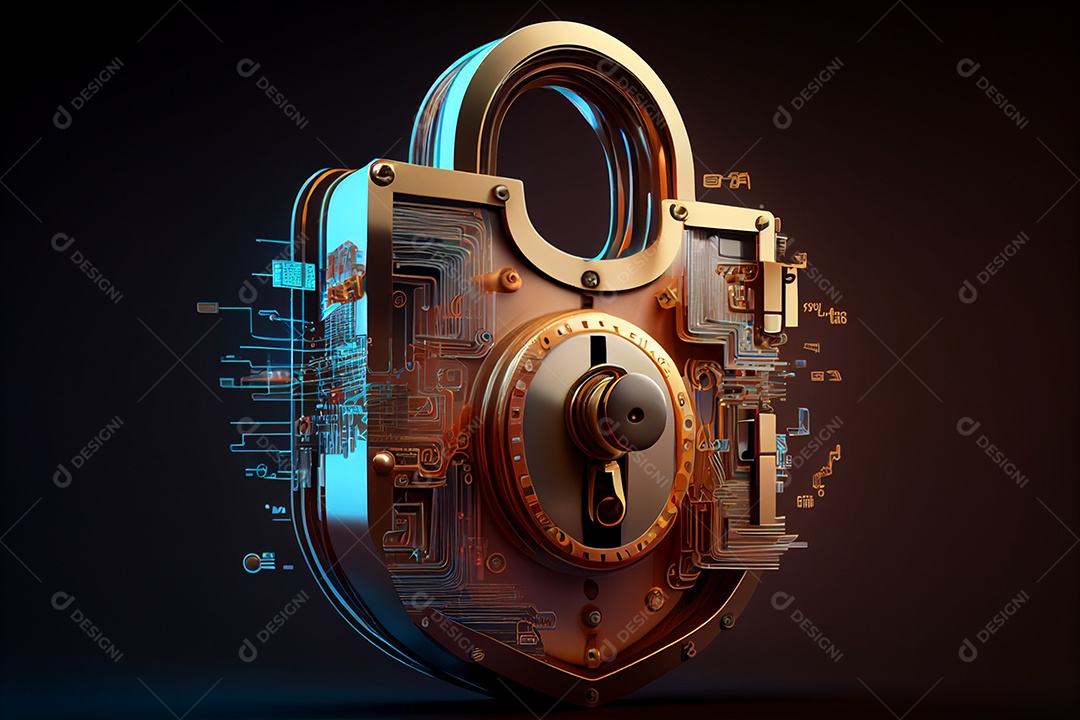 Segurança cibernética cadeado bloqueio digital na rede de tecnologia proteção de dados segurança cibernética IA