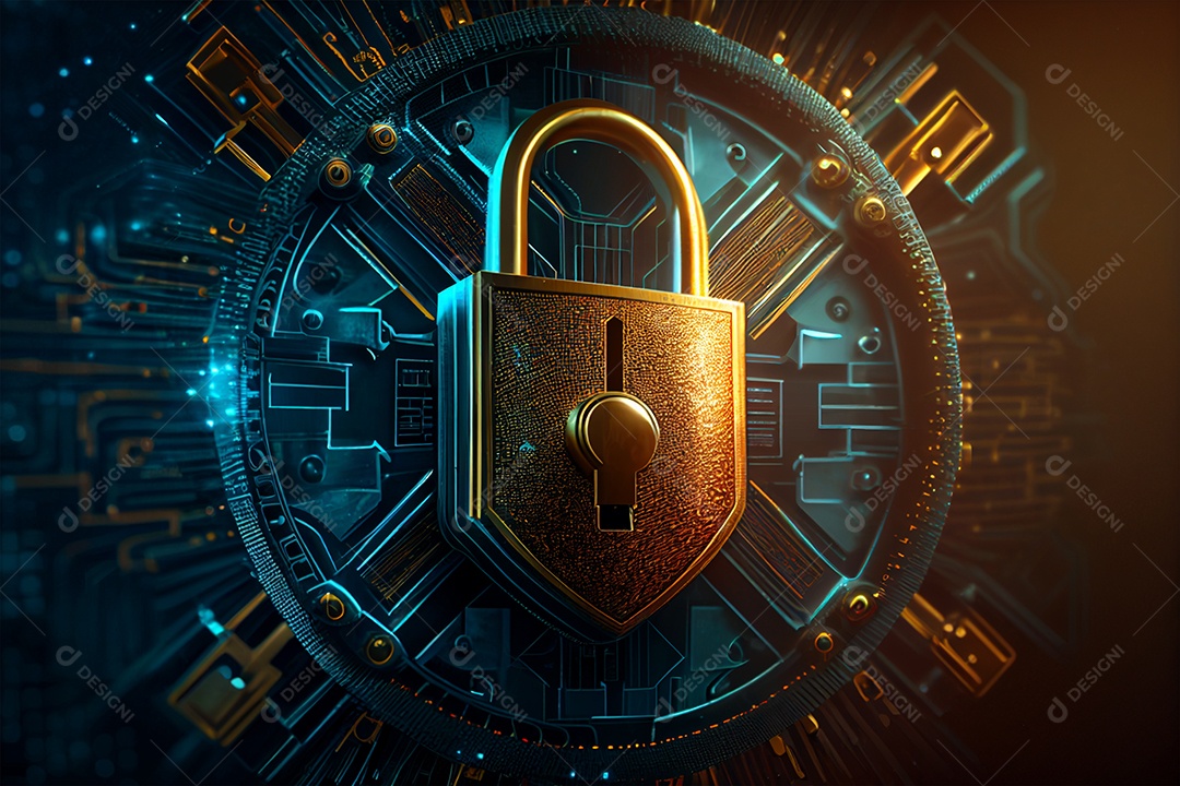 Segurança cibernética cadeado bloqueio digital na rede de tecnologia proteção de dados segurança cibernética IA