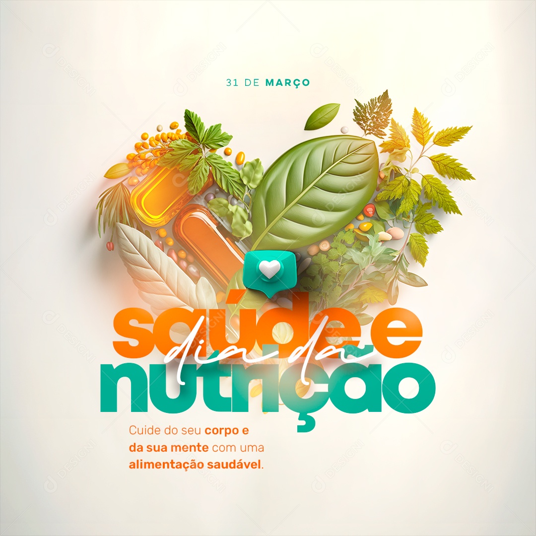 Social Media Cuide Do Seu Corpo e Da Sua Mente Dia da Saúde e Nutrição PSD Editável