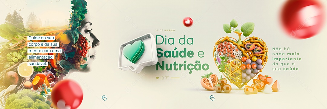 Cuide Do Seu Corpo e Da Sua Mente Dia da Saúde e Nutrição Carrossel Social Media PSD Editável
