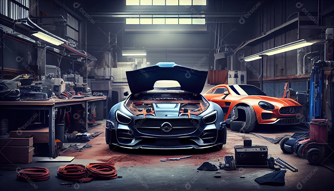 Dia do Trabalho e a importância dos trabalhadores da indústria automobilística montarem carros novos em oficina.