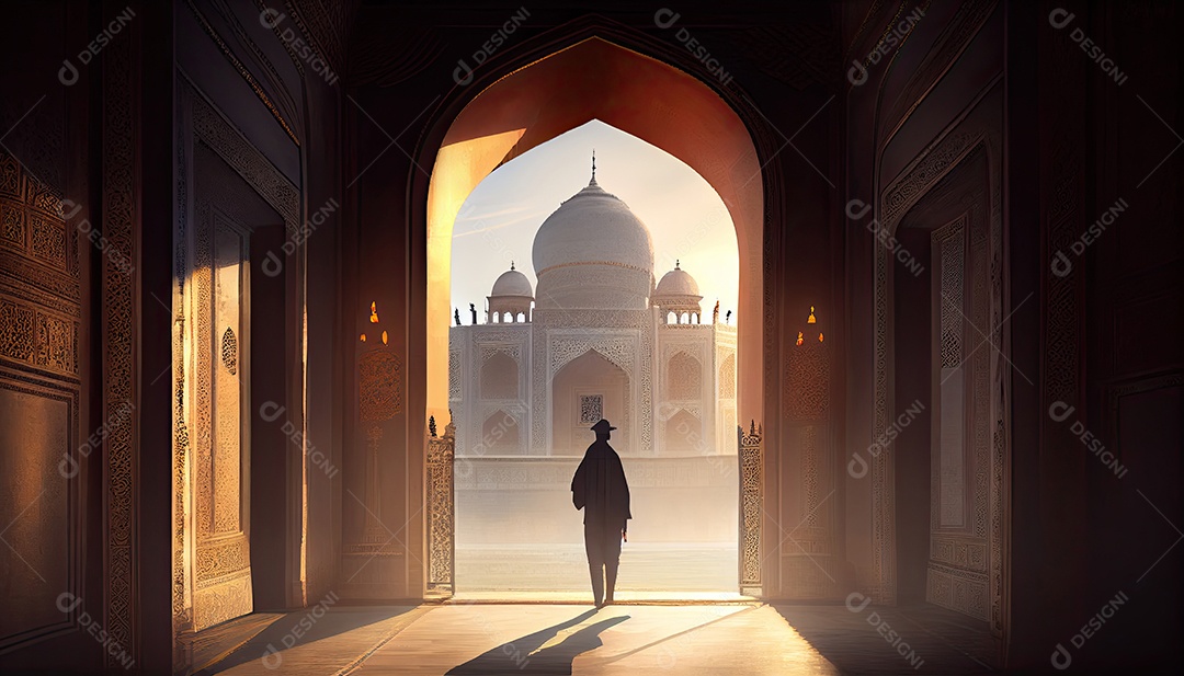 Mulher no Taj Mahal viaja como turista na Índia Ramadã, o tempo sagrado para a oração Dia Mundial do Turismo 27 de setembro.