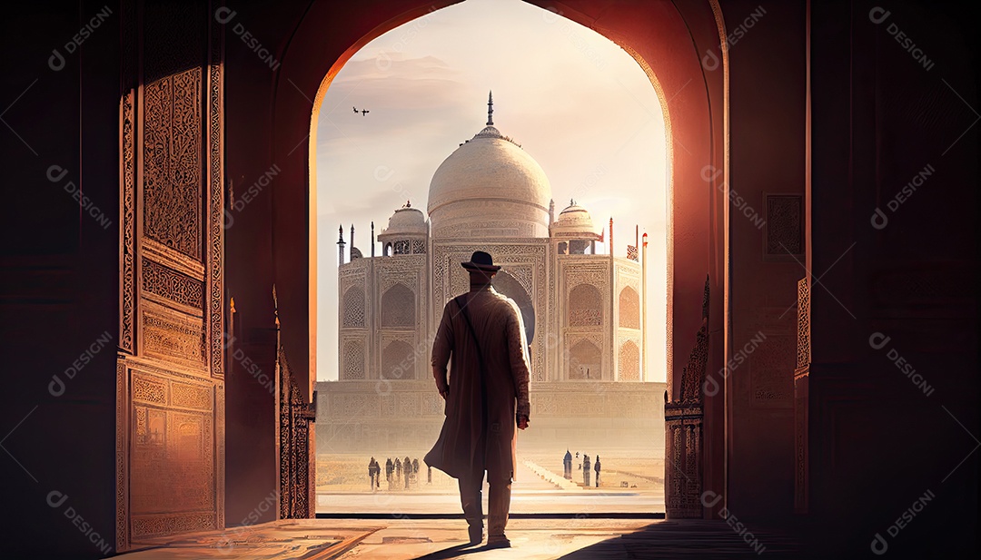 Mulher no Taj Mahal viaja como turista na Índia Ramadã, o tempo sagrado para a oração Dia Mundial do Turismo 27 de setembro.