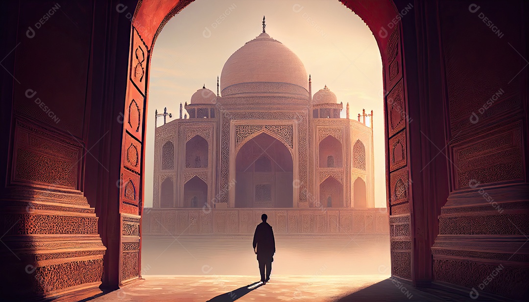 Mulher no Taj Mahal viaja como turista na Índia Ramadã, o tempo sagrado para a oração Dia Mundial do Turismo 27 de setembro.