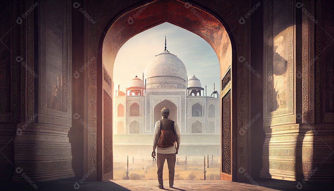 Mulher no Taj Mahal viaja como turista na Índia Ramadã, o tempo sagrado para a oração Dia Mundial do Turismo 27 de setembro.