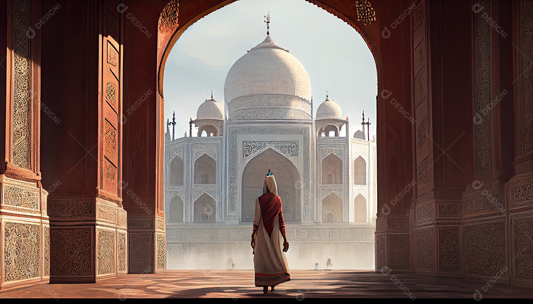 Mulher no Taj Mahal viaja como turista na Índia Ramadã, o tempo sagrado para a oração Dia Mundial do Turismo 27 de setembro.