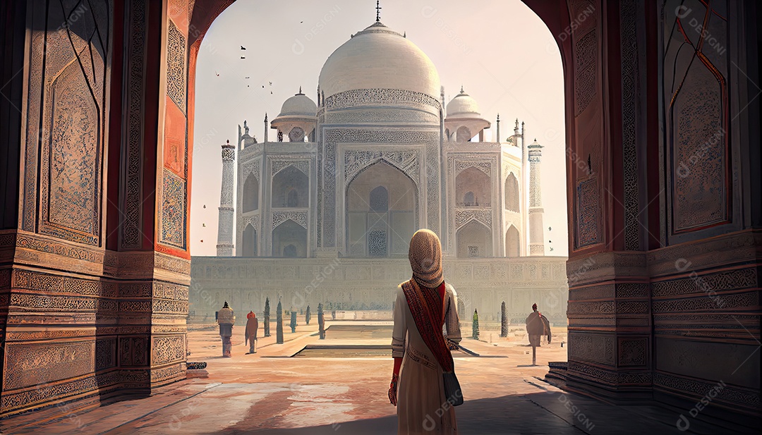 Mulher no Taj Mahal viaja como turista na Índia Ramadã, o tempo sagrado para a oração Dia Mundial do Turismo 27 de setembro.