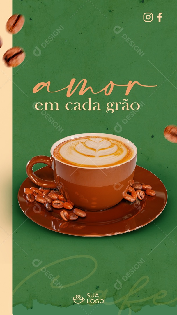 Story Café Amor em Cada Grão Social Media PSD Editável