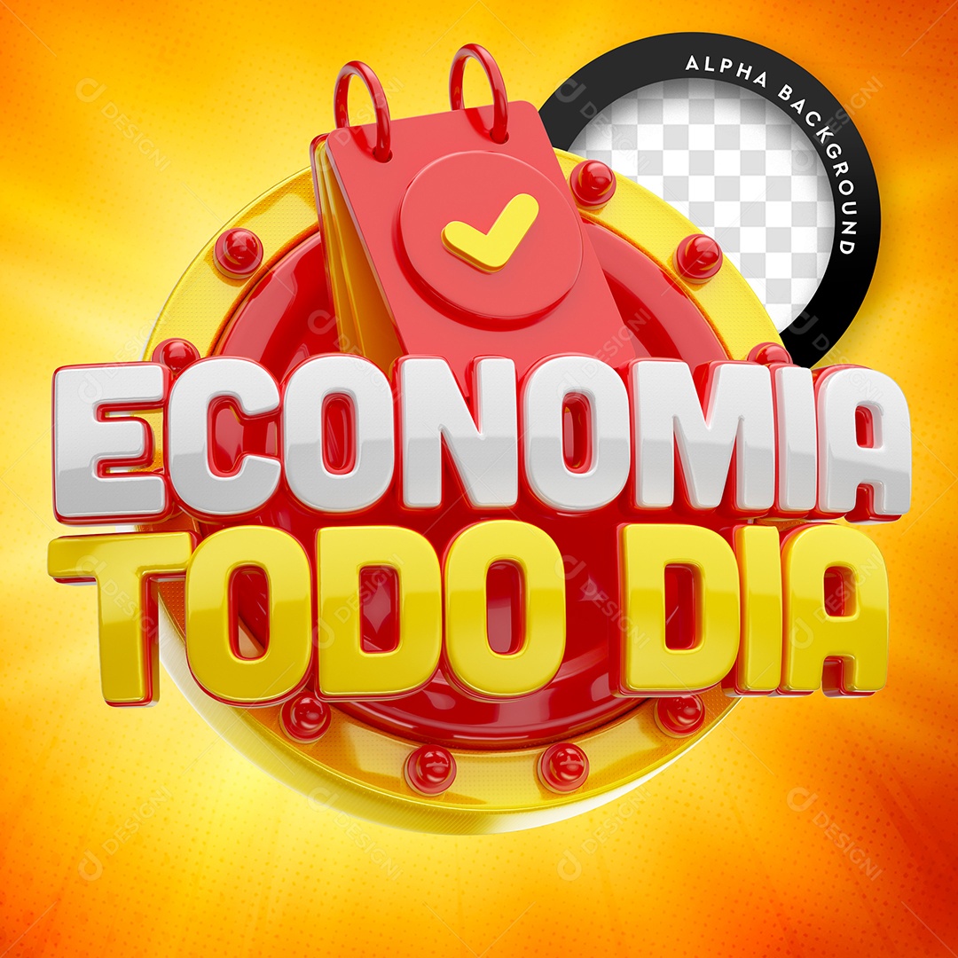 Selo 3D Para Composição Economia Todo Dia PSD