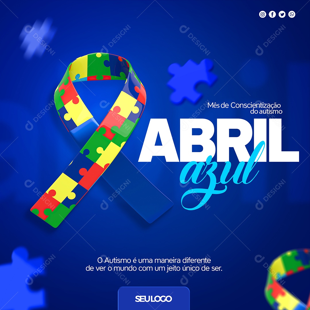 Abril Azul Mês de Conscientização Sobre o Autismo Social Media PSD Editável