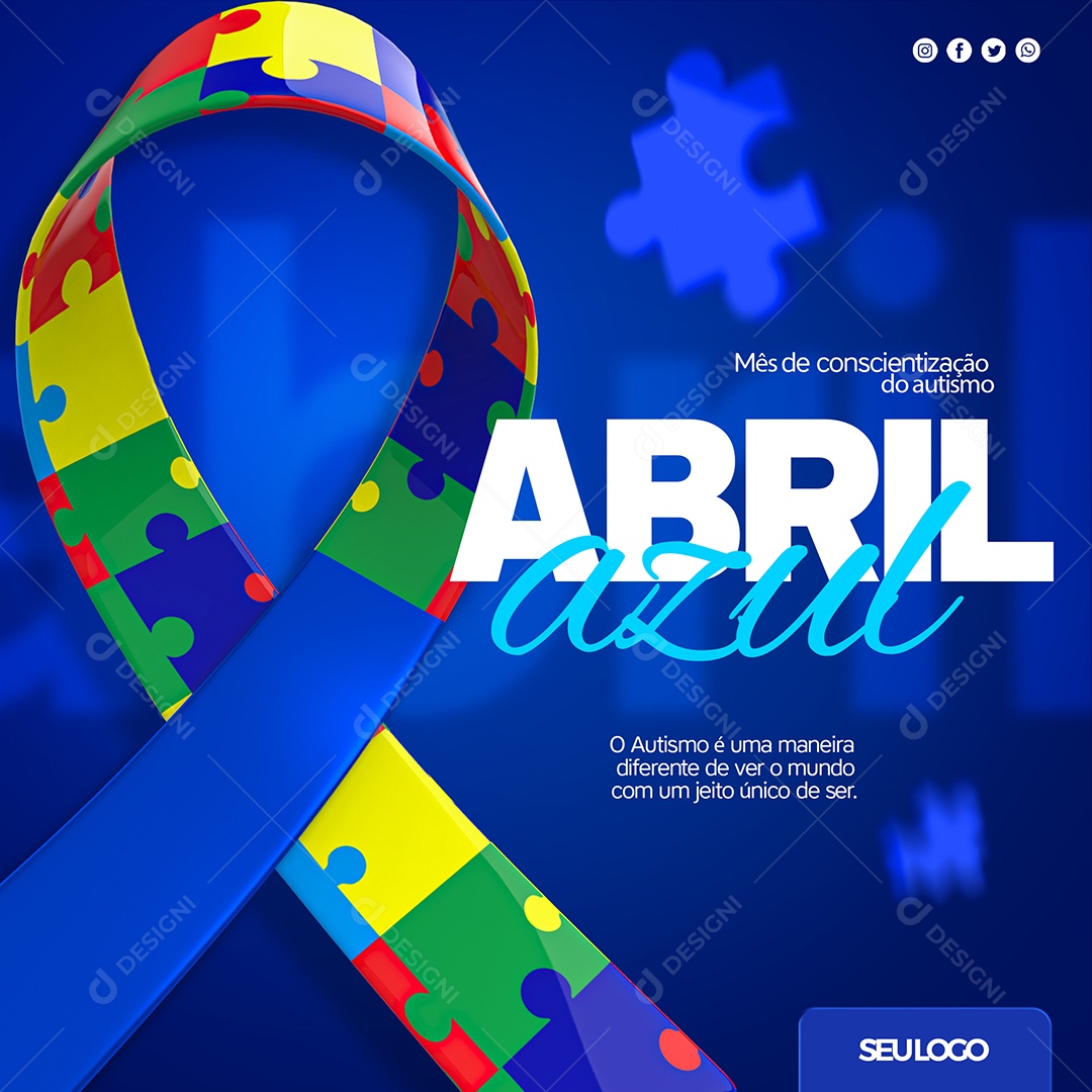 Abril Azul Mês de Conscientização do Autismo Social Media PSD Editável