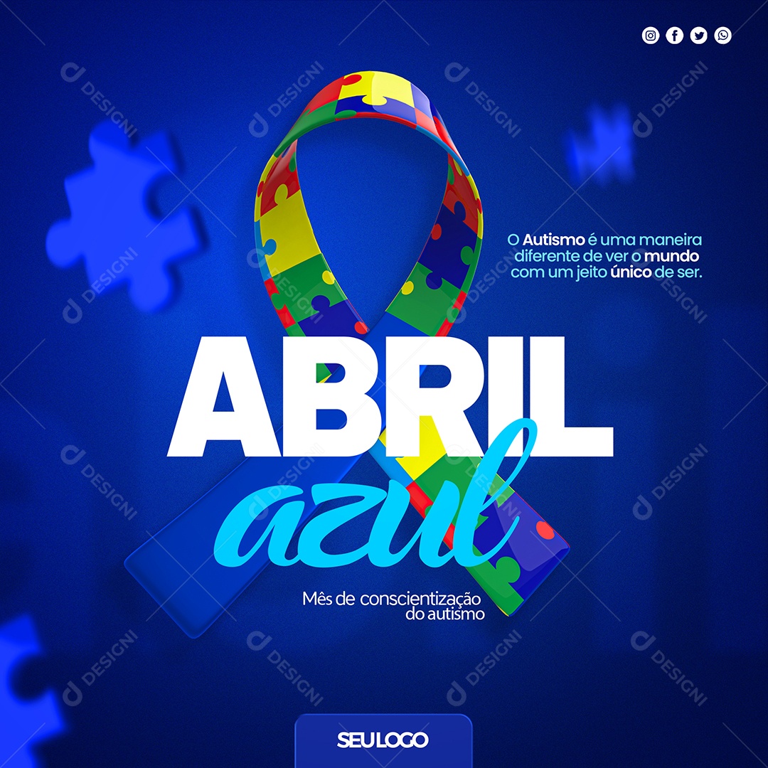 Abril Azul Mês de Conscientização do Autismo Social Media PSD Editável