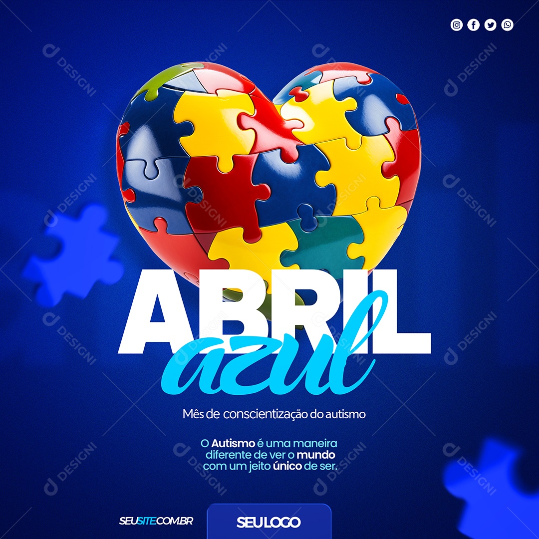 Abril Azul Mês de Conscientização do Autismo Social Media PSD Editável