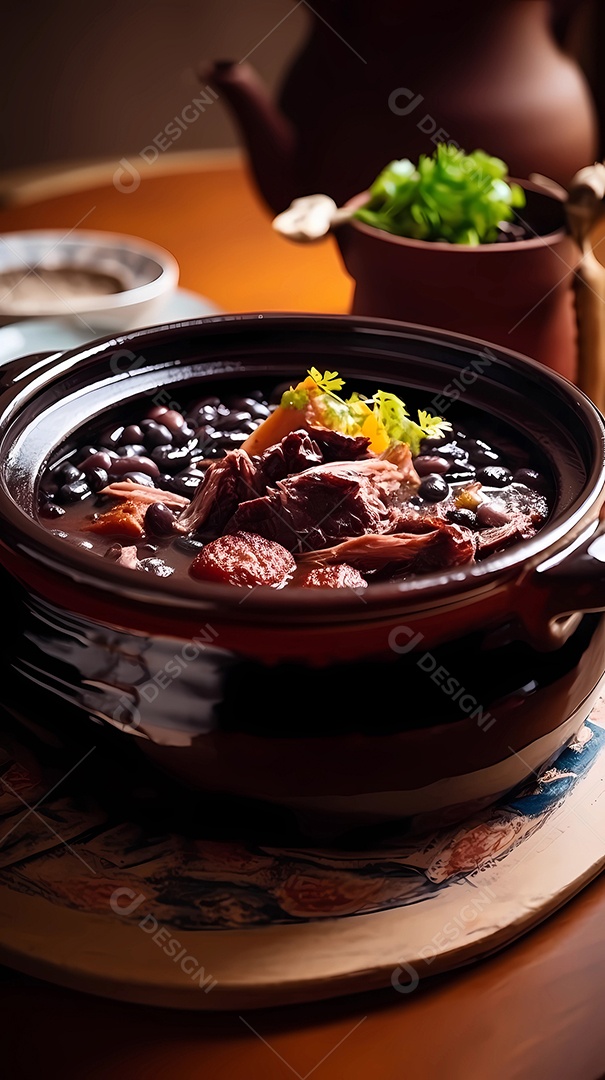 Feijoada tradicional brasileira com feijão preto, carne de porco, arroz