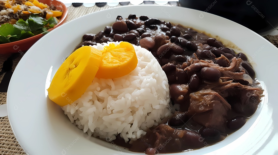 Feijoada tradicional brasileira com feijão preto, carne de porco, arro