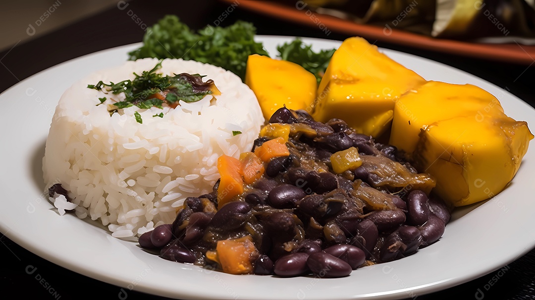 Feijoada tradicional brasileira com feijão preto, carne de porco, arro