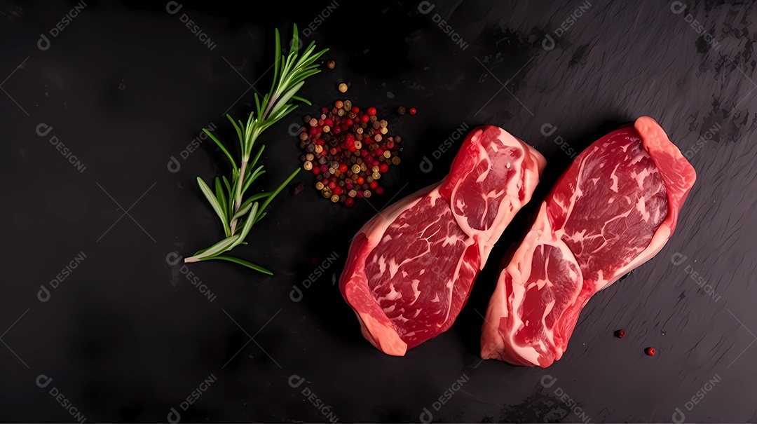 Deliciosos bifes crus de churrasco em cima da tábua com especiarias