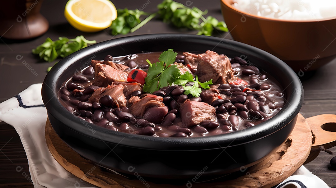 Feijoada tradicional brasileira com feijão preto, carne de porco, arroz