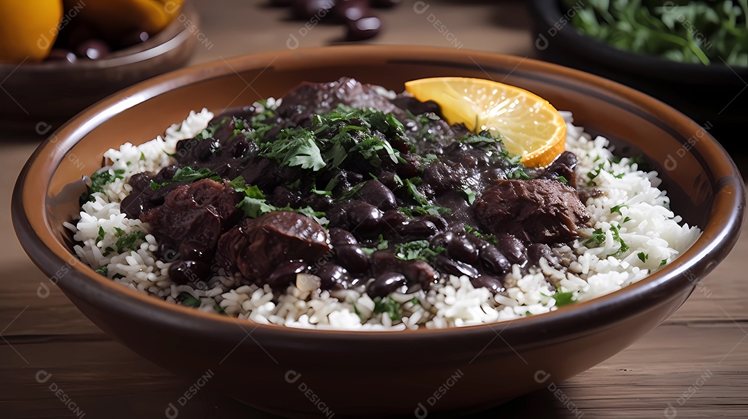 Feijoada tradicional brasileira com feijão preto, carne de porco, arroz