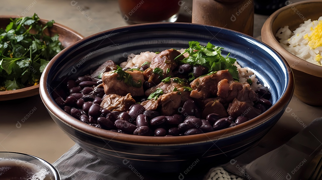 Feijoada tradicional brasileira com feijão preto, carne de porco, arroz