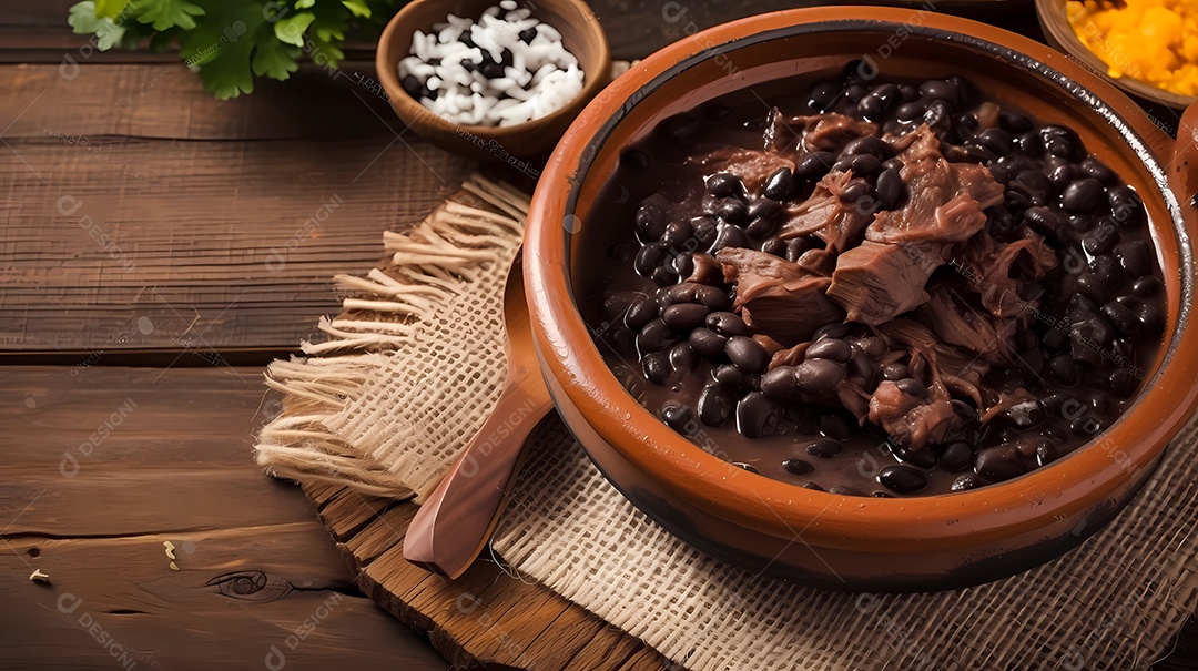 Feijoada tradicional brasileira com feijão preto, carne de porco, arroz